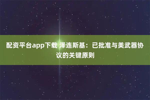 配资平台app下载 泽连斯基：已批准与美武器协议的关键原则
